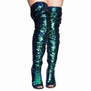 CAPE ROBBIN | Sequin thigh-high boots